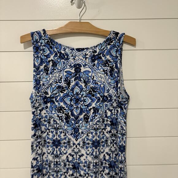 J. Jill | Dress Maxi Sleeveless Floral Stretch Blue- Size Medium Petite - Picture 6 of 8